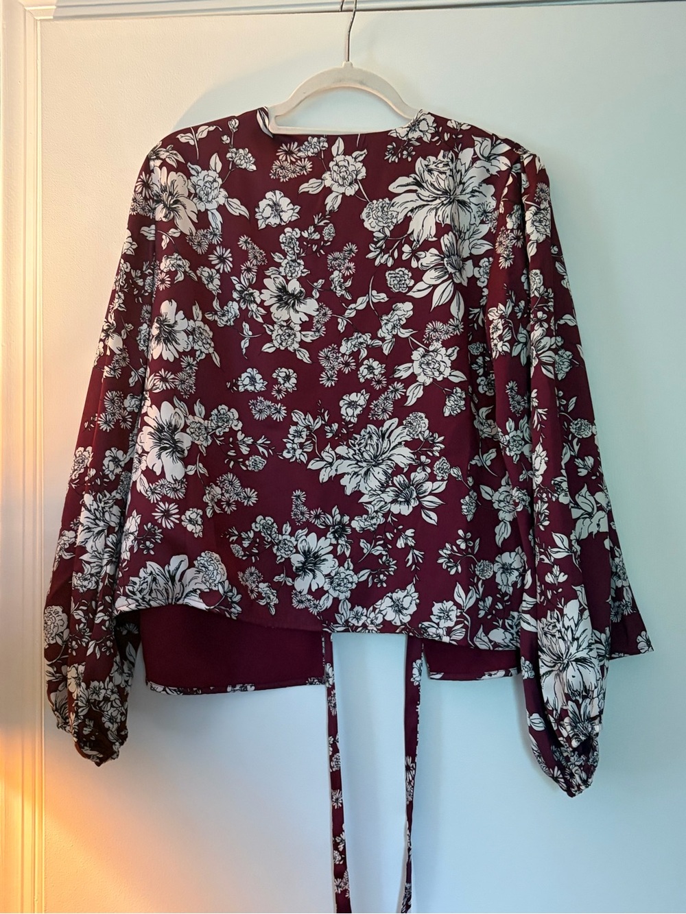 Bardot Burgundy Floral wrap tie silky Blouse